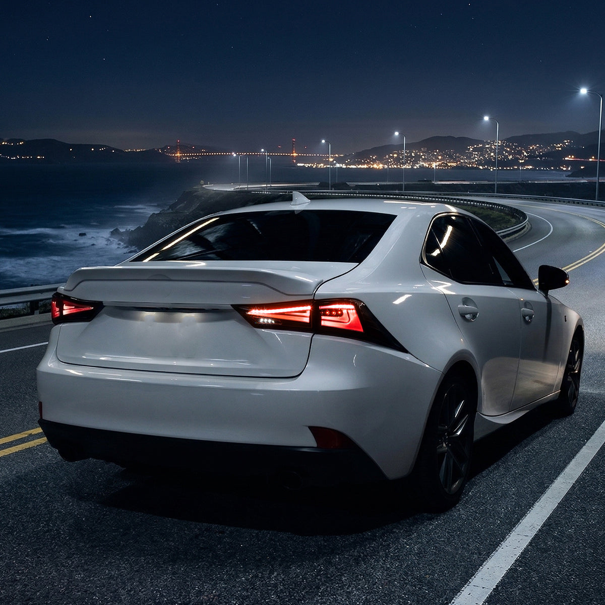2014-2017 Lexus IS250 / IS350 Full LED Tail Lights with Sequential Turn Signal (Glossy Black Housing / Smoked Lens)