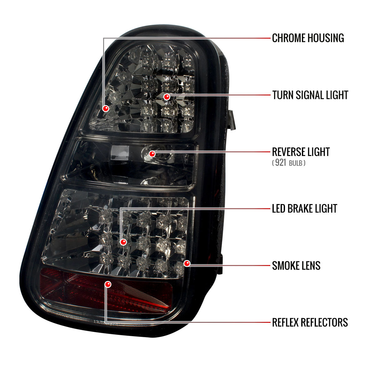 2005-2006 Mini Cooper S LED Tail Lights (Chrome Housing/Smoked Lens)