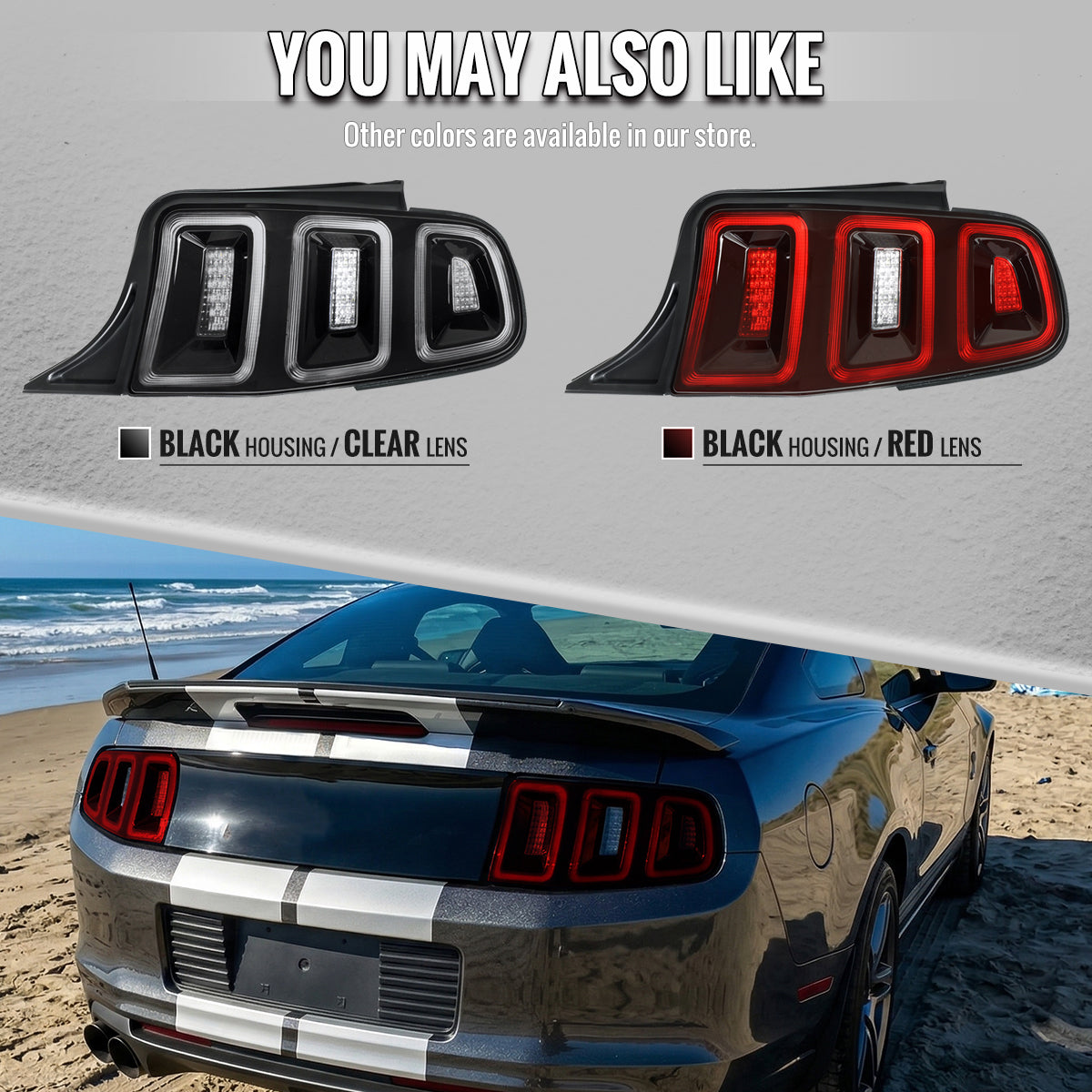 2010-2012 Ford Mustang Base GT Red Tail Lights w/ Sequential LED Turn Signal (Black Hoursing / Red Lens)