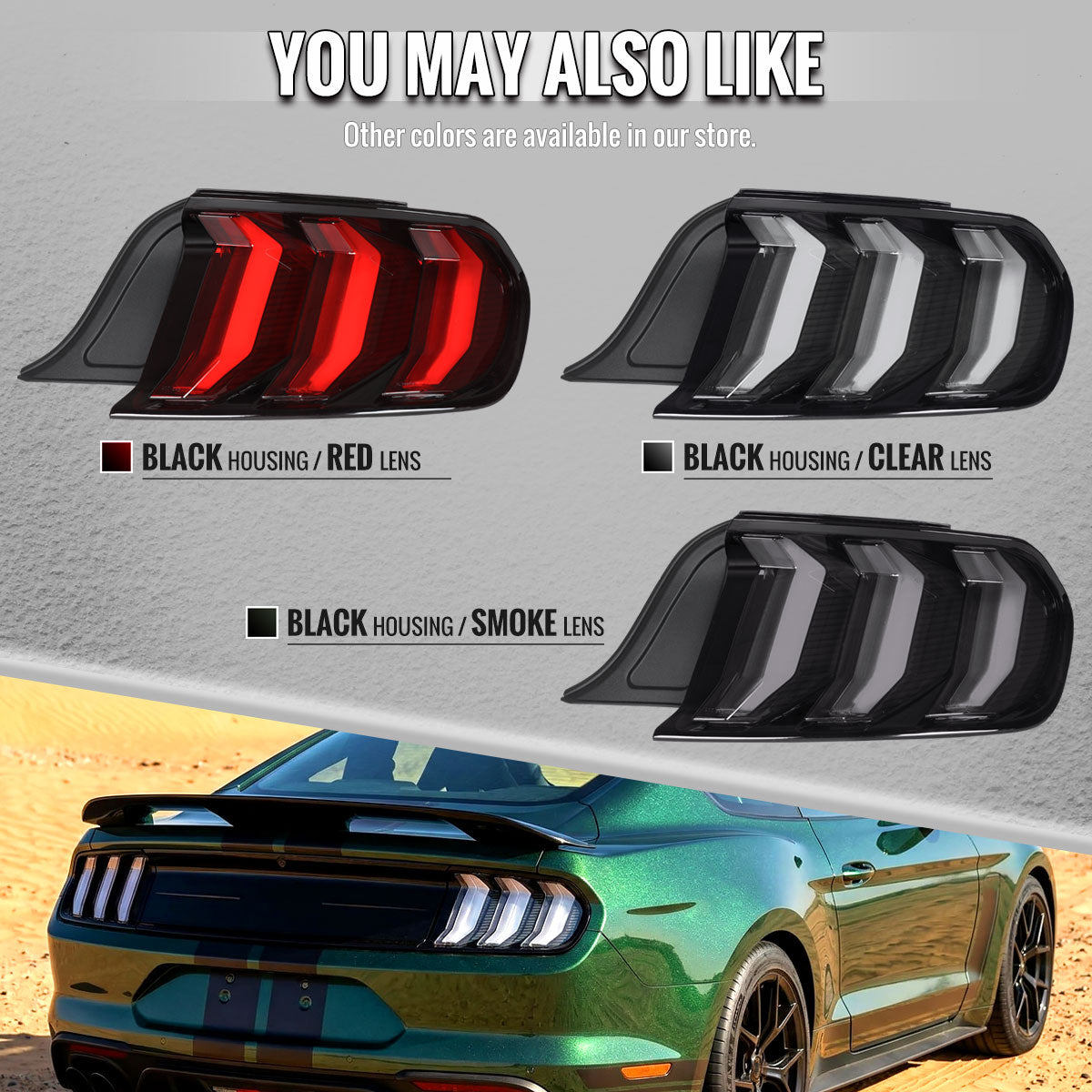 2015-2023 Ford Mustang Sequential LED Turn Signal Euro Tail Lights (Black Housing / Clear Lens)