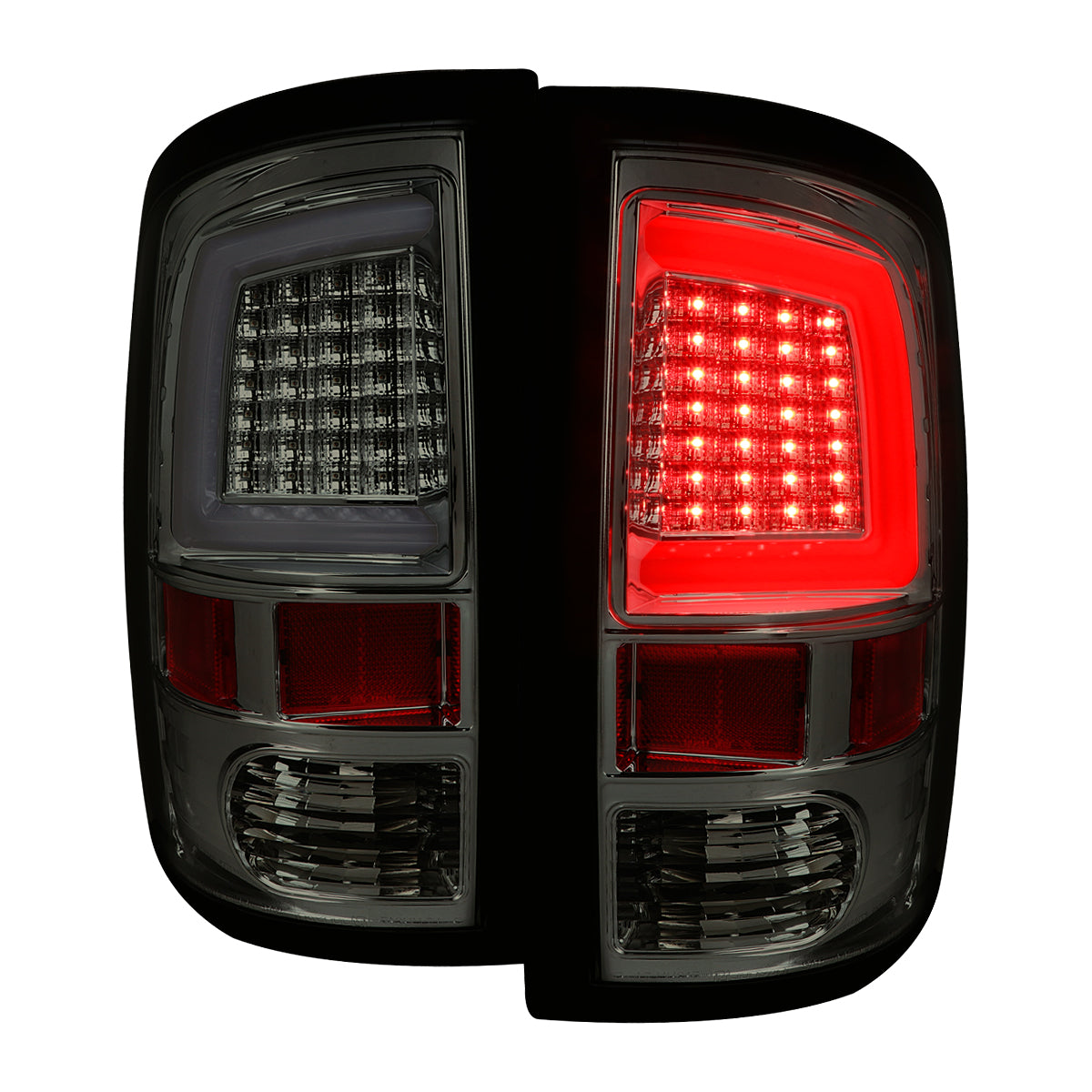 2009-2018 Dodge RAM 1500 / 2019-2021 RAM Classic / 2010-2018 RAM 2500 3500 White Bar LED Tail Lights (Chrome Housing/Smoked Lens)