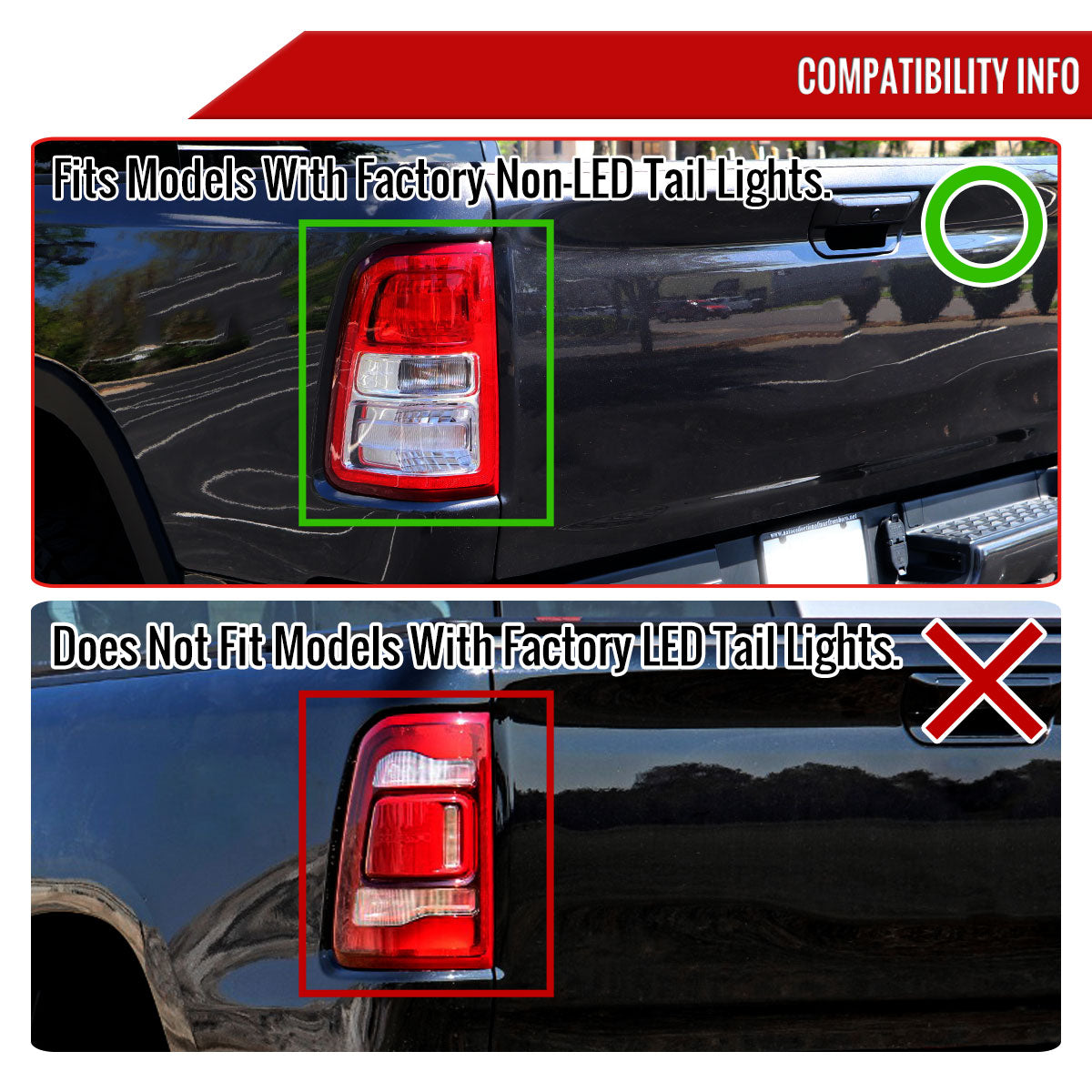 2019-2024 Dodge RAM 1500 Red LED Bar Tail Lights (Glossy Black Housing/Clear Lens)