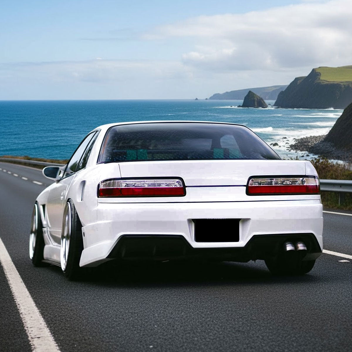 1989-1994 Nissan 240SX S13 Coupe Tail Lights (Chrome Housing/Red Clear Lens)