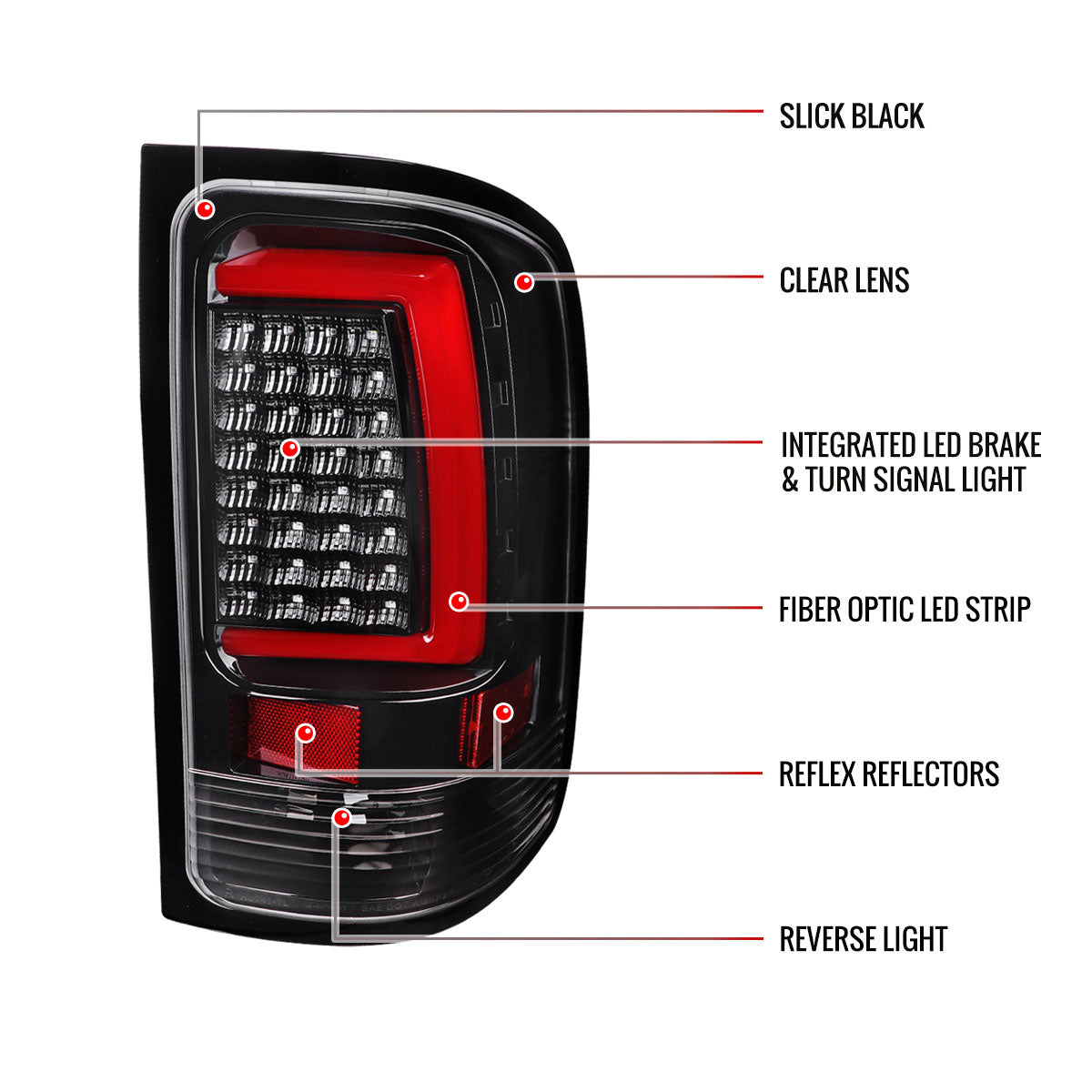 2007-2013 GMC Sierra 1500 / 2007-2014 Sierra 2500HD 3500HD C-Bar LED Tail Lights (Jet Black Housing/Clear Lens)