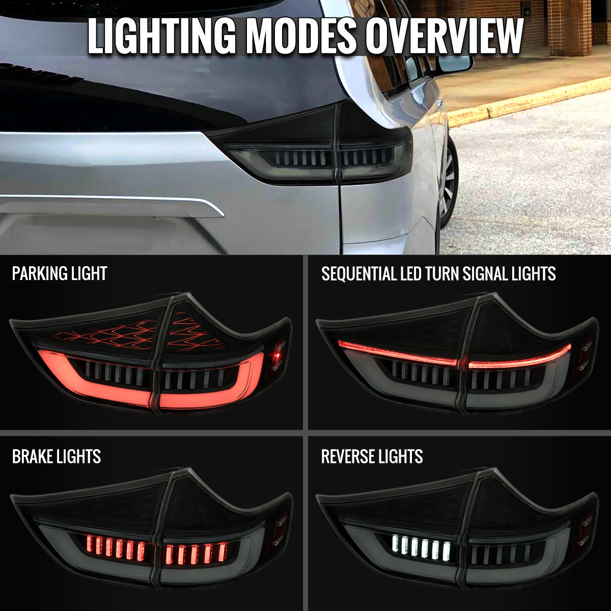 2011-2014 Toyota Sienna Full LED Tail Lights w/ Sequential Turn Signal and Startup Animation (Black Housing / Smoked Lens)
