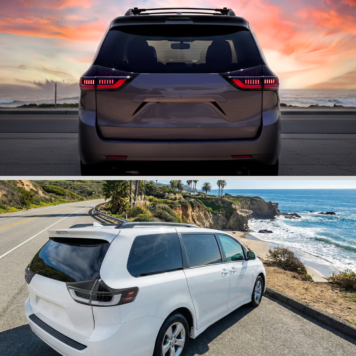 2011-2014 Toyota Sienna Full LED Tail Lights w/ Sequential Turn Signal and Startup Animation (Black Housing / Clear Lens)