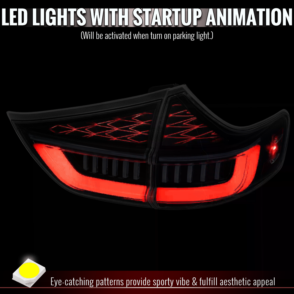 2015-2020 Toyota Sienna Full LED Tail Lights w/ Sequential Turn Signal and Startup Animation Red Lens Fiber Optic LED (Jet Black Housing / Clear Lens)