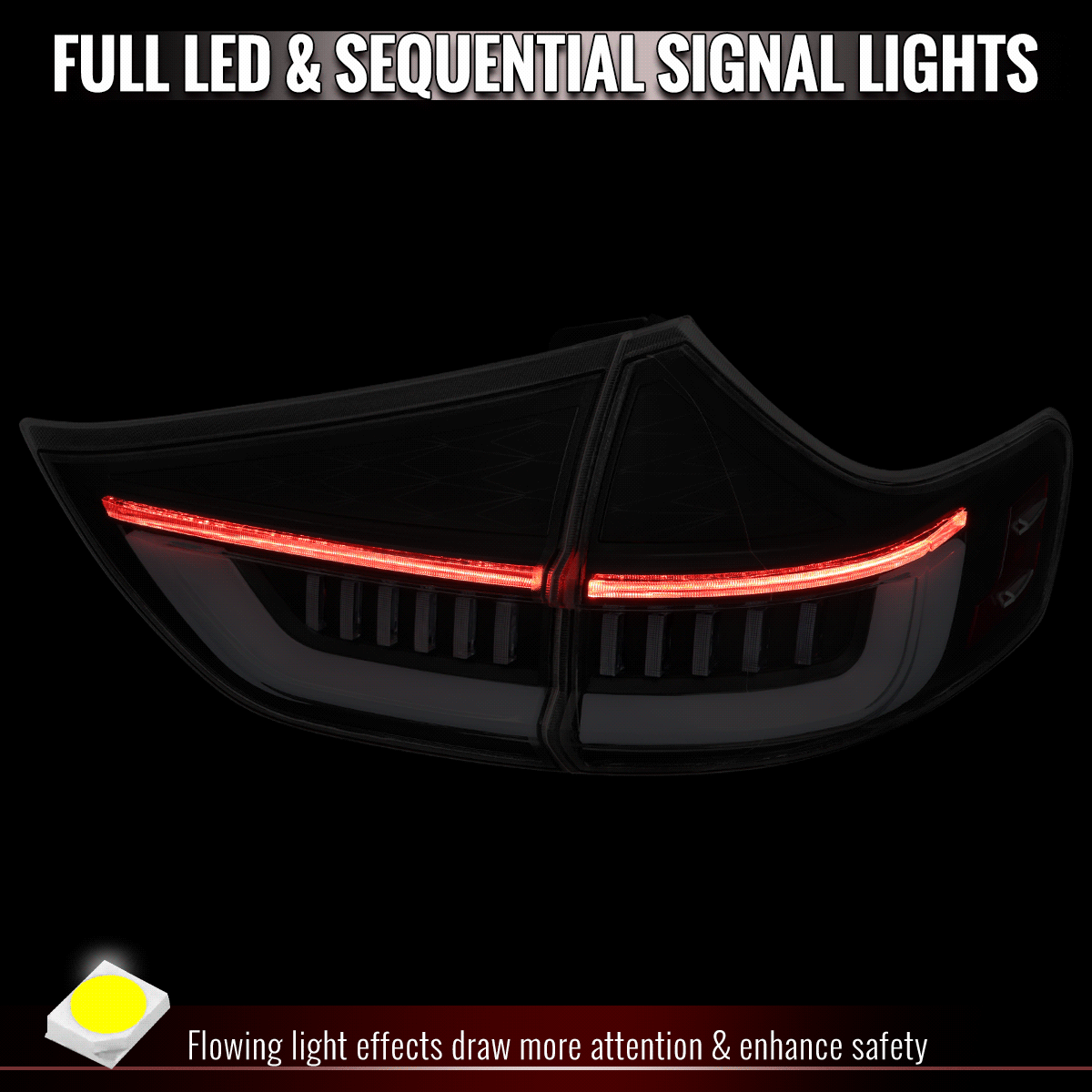 2015-2020 Toyota Sienna Full LED Tail Lights w/ Sequential Turn Signal and Startup Animation (Black Housing / Clear Lens)