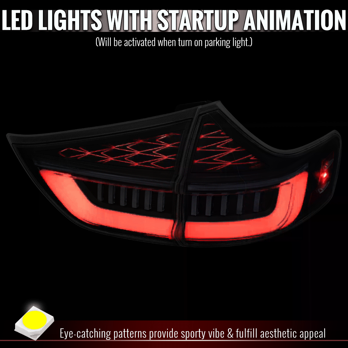 2015-2020 Toyota Sienna Full LED Tail Lights w/ Sequential Turn Signal and Startup Animation (Black Housing / Clear Lens)