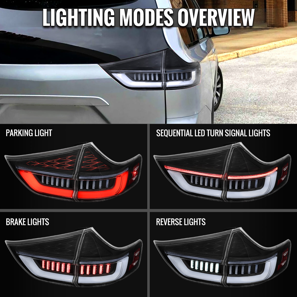 2015-2020 Toyota Sienna Full LED Tail Lights w/ Sequential Turn Signal and Startup Animation (Black Housing / Clear Lens)