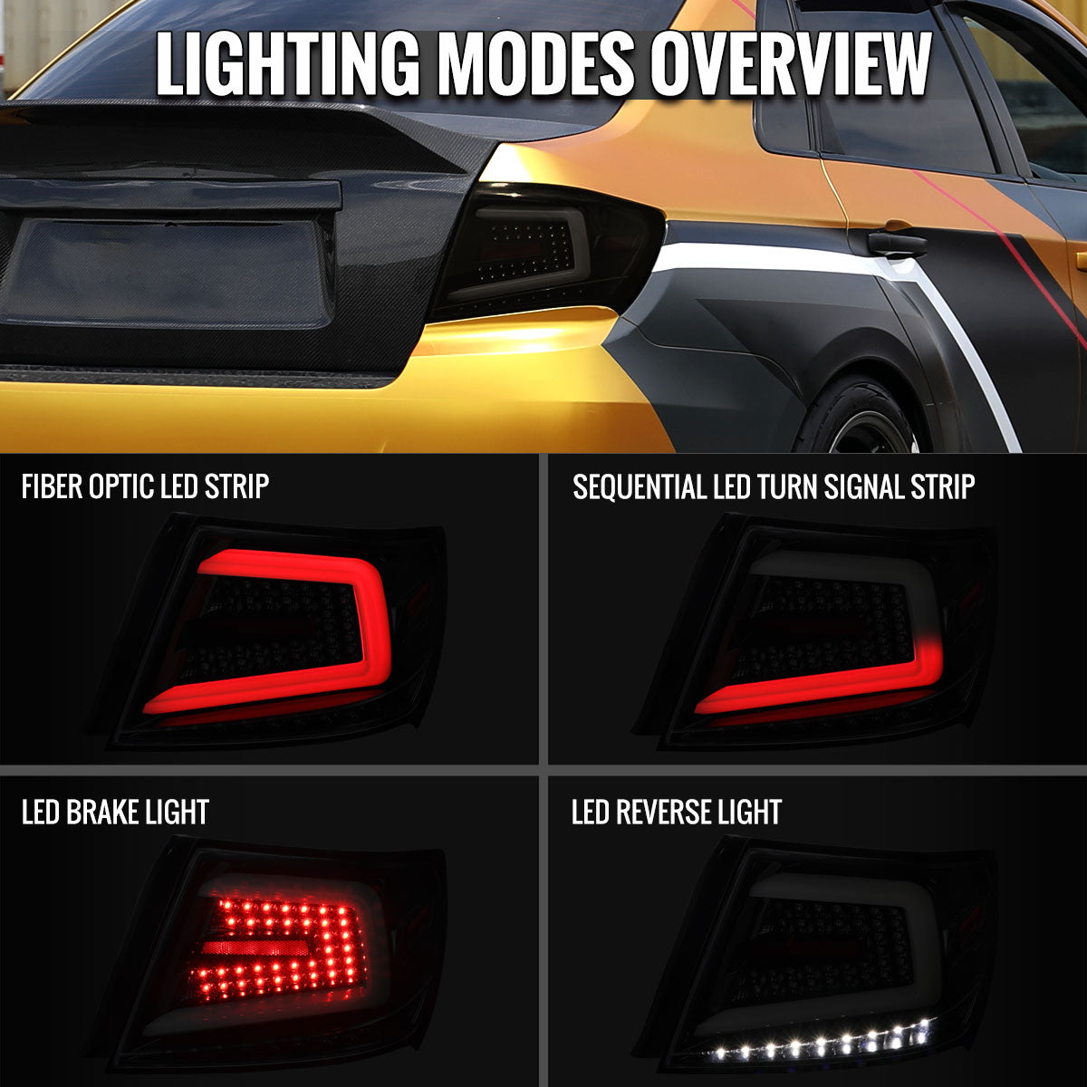 2008-2014 Subaru Impreza WRX/STI LED Sequential Turn Signal Tail Lights (Glossy Black Housing/Smoked Lens)