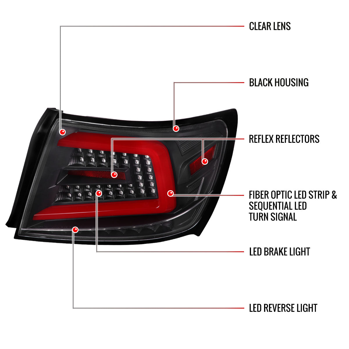 2008-2014 Subaru ImprezaWRX/STI Red LED Bar Sequential Turn Signal Tail Lights (Matte Black Housing/Clear Lens)