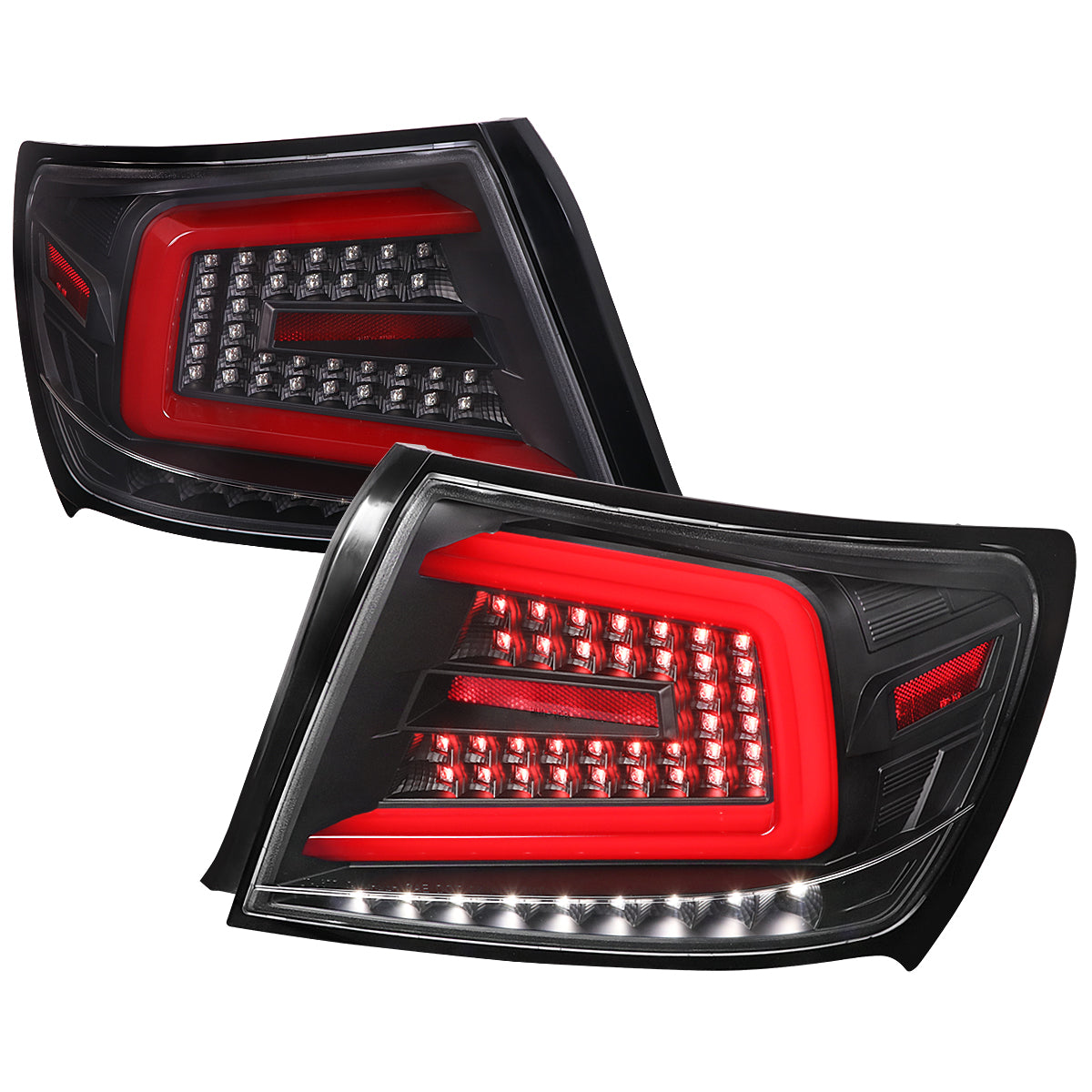 2008-2014 Subaru ImprezaWRX/STI Red LED Bar Sequential Turn Signal Tail Lights (Matte Black Housing/Clear Lens)