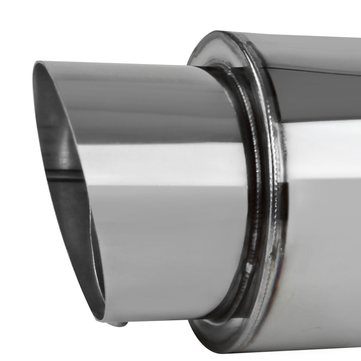 Universal 2.5" Inlet/4" Outlet Stainless Steel Muffler w/ Fireball Style Tip