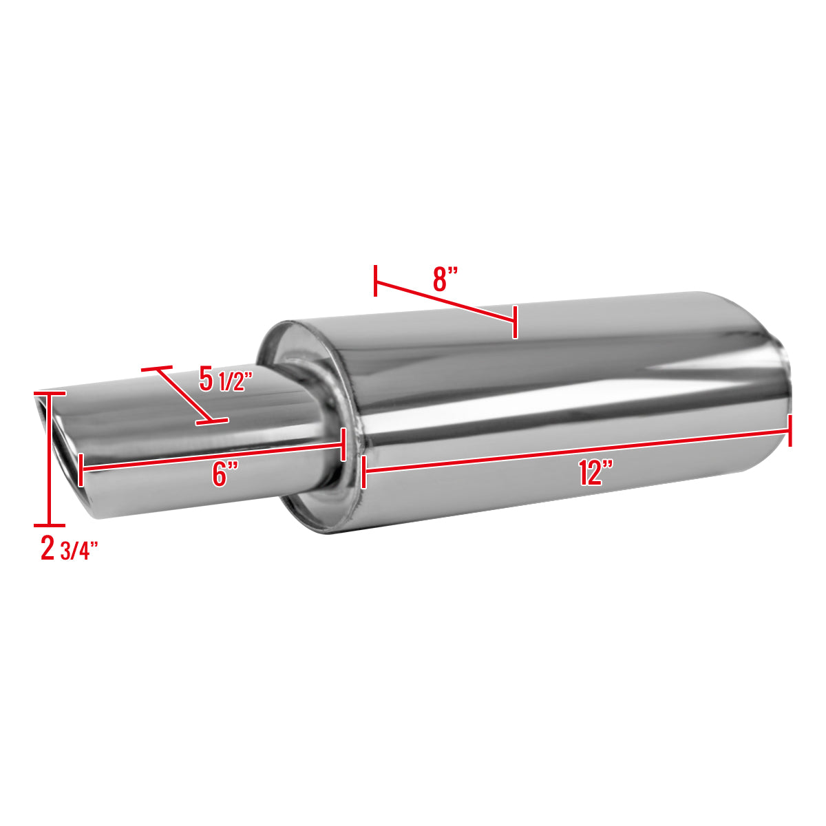 Universal 2.5" Inlet Stainless Steel Exhaust Muffler w/ Oval Tip