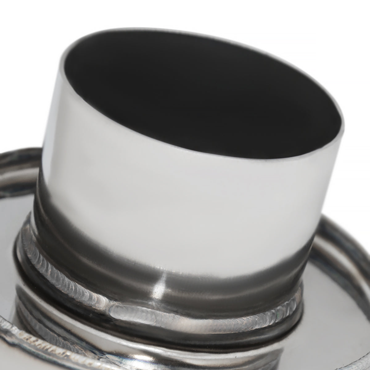Universal 3" Inlet/4" Outlet Stainless Steel Spiral Flow Exhaust Muffler w/ Burnt Tip