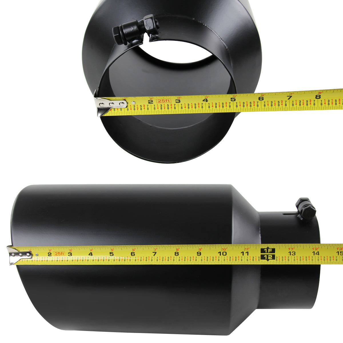 Universal 5" Inlet/8" Outlet Black Stainless Steel Bolt-On Angled Exhaust Tip