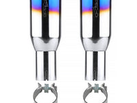 Universal 2.5" Inlet/3.875" Outlet Chrome Stainless Steel Angled Burnt Blue Exhaust Tips - 2PC