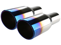 Universal 2.5" Inlet/3.875" Outlet Chrome Stainless Steel Angled Burnt Blue Exhaust Tips - 2PC