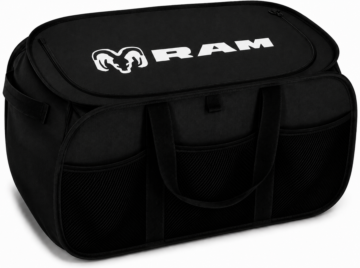 Ram Pop Up Trunk Storage Organizer - Black Organization Expandable/Collapsible Caddy with Logo for All Dodge Ram