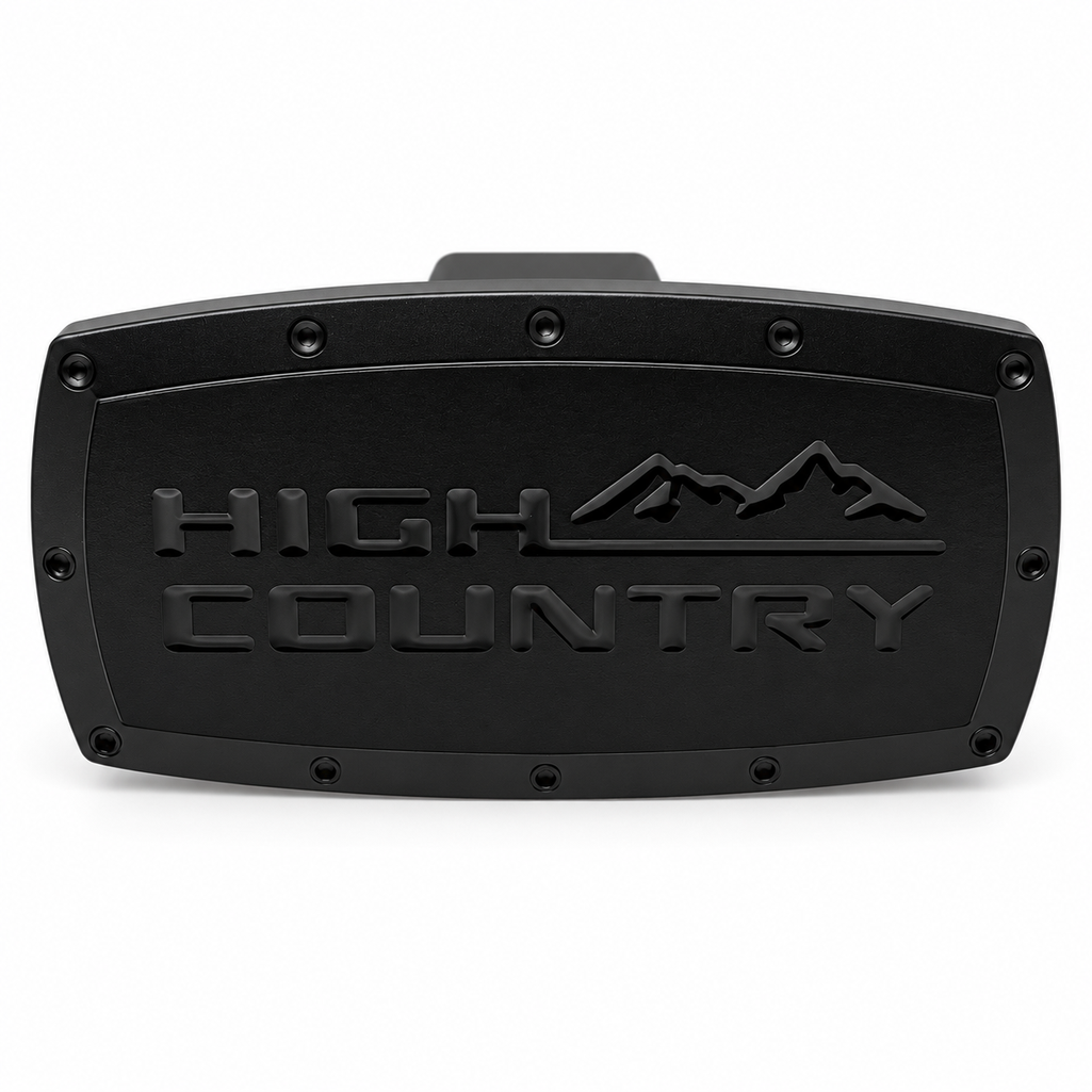 SR1 Performance USA Chevrolet High Country Billet Aluminum Trailer Hitch Cover CNC Engraved Logo - 2" Rectangle Receiver Plug - Made in USA - Fits Silverado, Tahoe & Suburban High Country