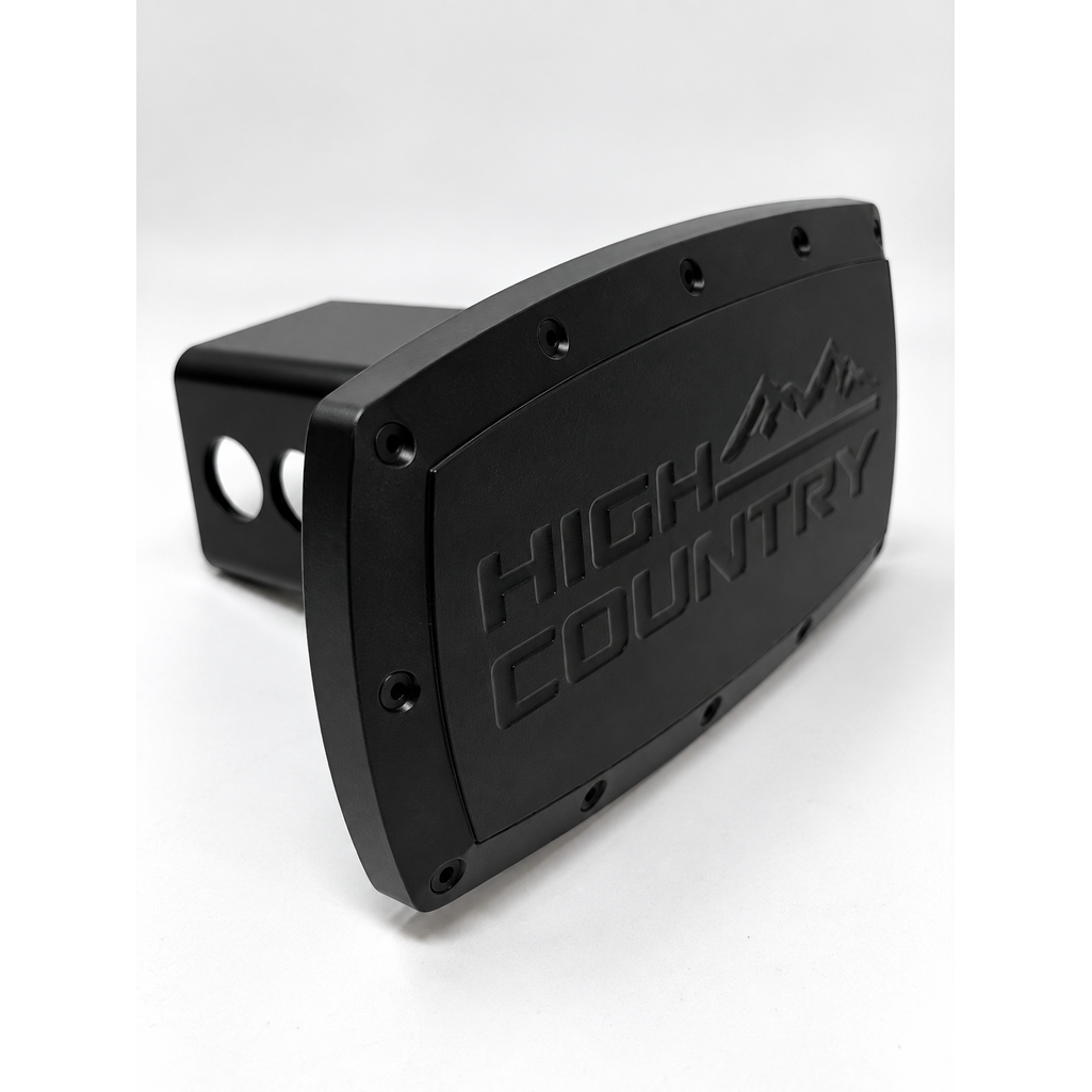 SR1 Performance USA Chevrolet High Country Billet Aluminum Trailer Hitch Cover CNC Engraved Logo - 2" Rectangle Receiver Plug - Made in USA - Fits Silverado, Tahoe & Suburban High Country