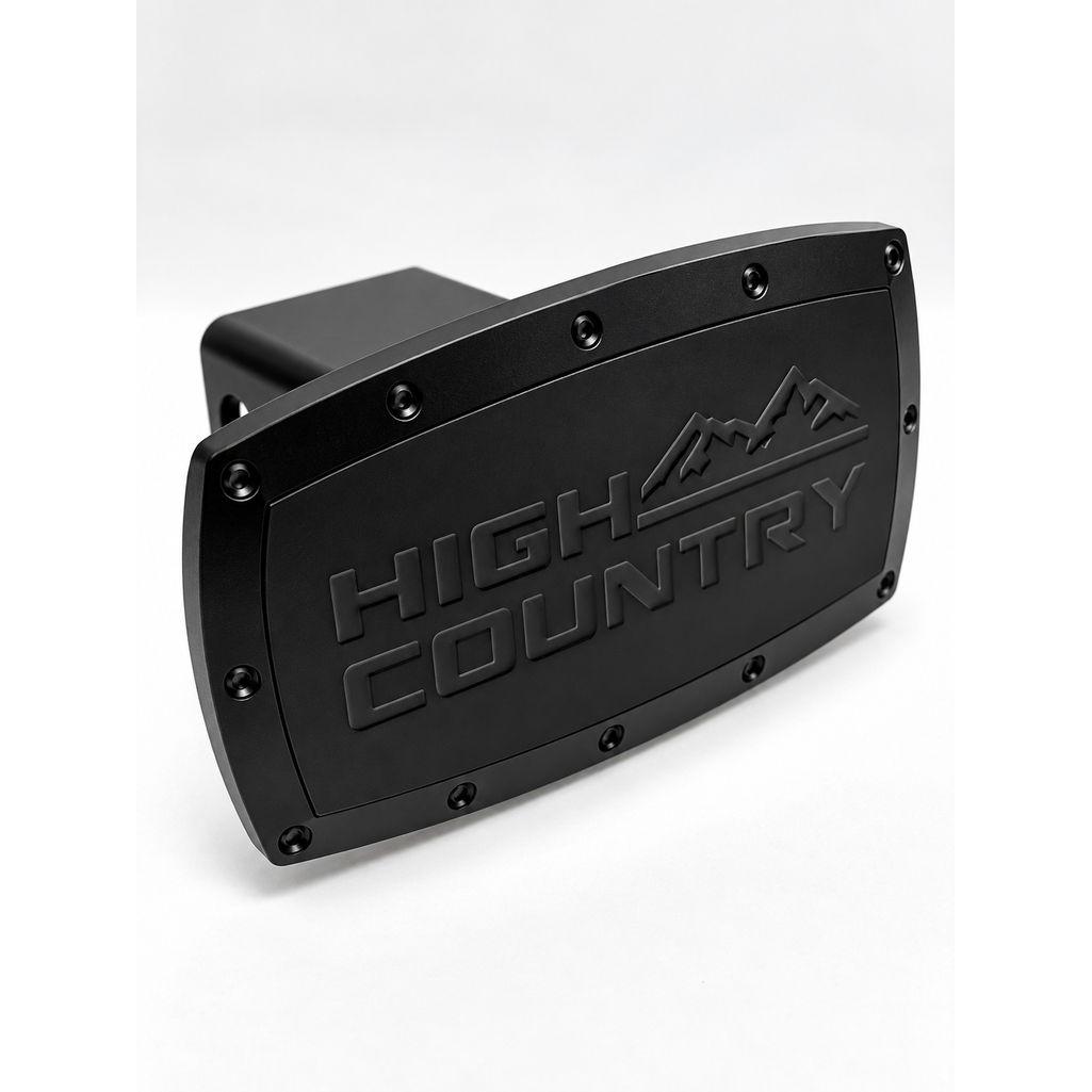SR1 Performance USA Chevrolet High Country Billet Aluminum Trailer Hitch Cover CNC Engraved Logo - 2" Rectangle Receiver Plug - Made in USA - Fits Silverado, Tahoe & Suburban High Country