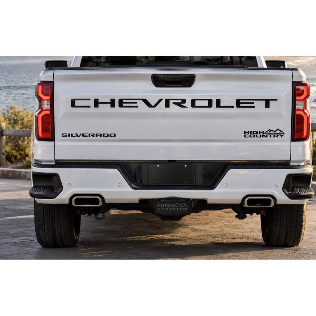 SR1 Performance USA Chevrolet High Country Billet Aluminum Trailer Hitch Cover CNC Engraved Logo - 2" Rectangle Receiver Plug - Made in USA - Fits Silverado, Tahoe & Suburban High Country