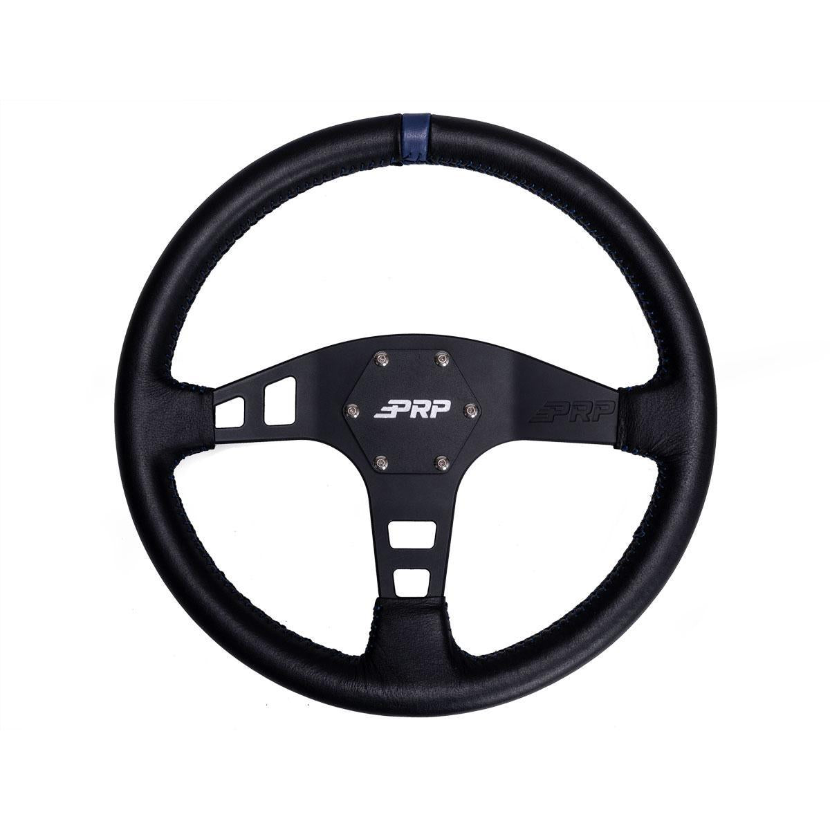 PRP Seats Off-Road Racing Flat Leather Grip Steering Wheel - Aluminum with Matte Black Finish