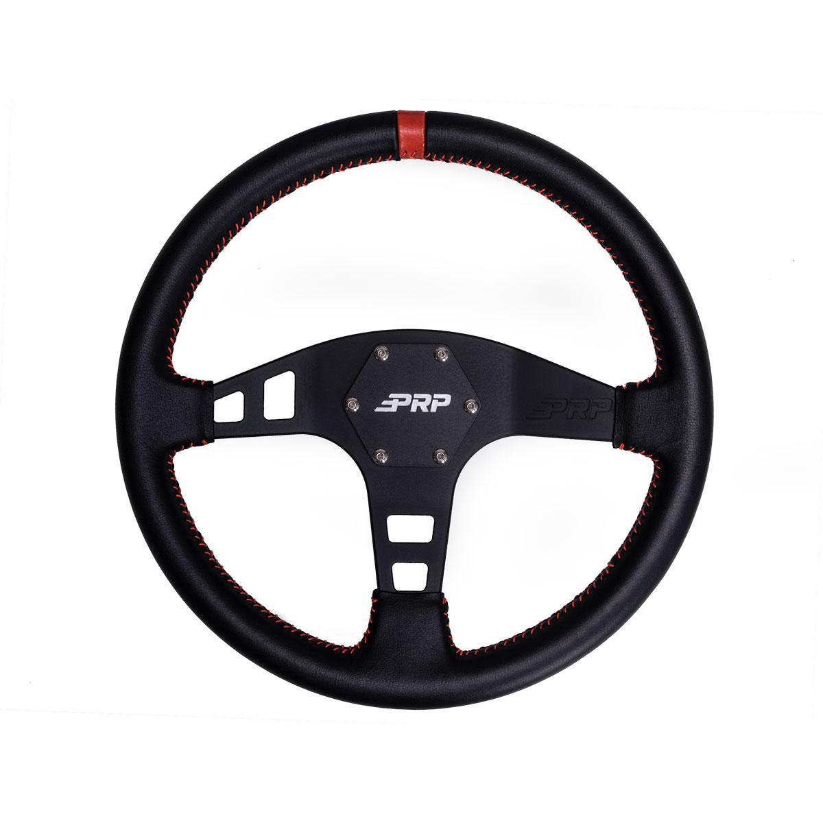 PRP Seats Off-Road Racing Flat Leather Grip Steering Wheel - Aluminum with Matte Black Finish