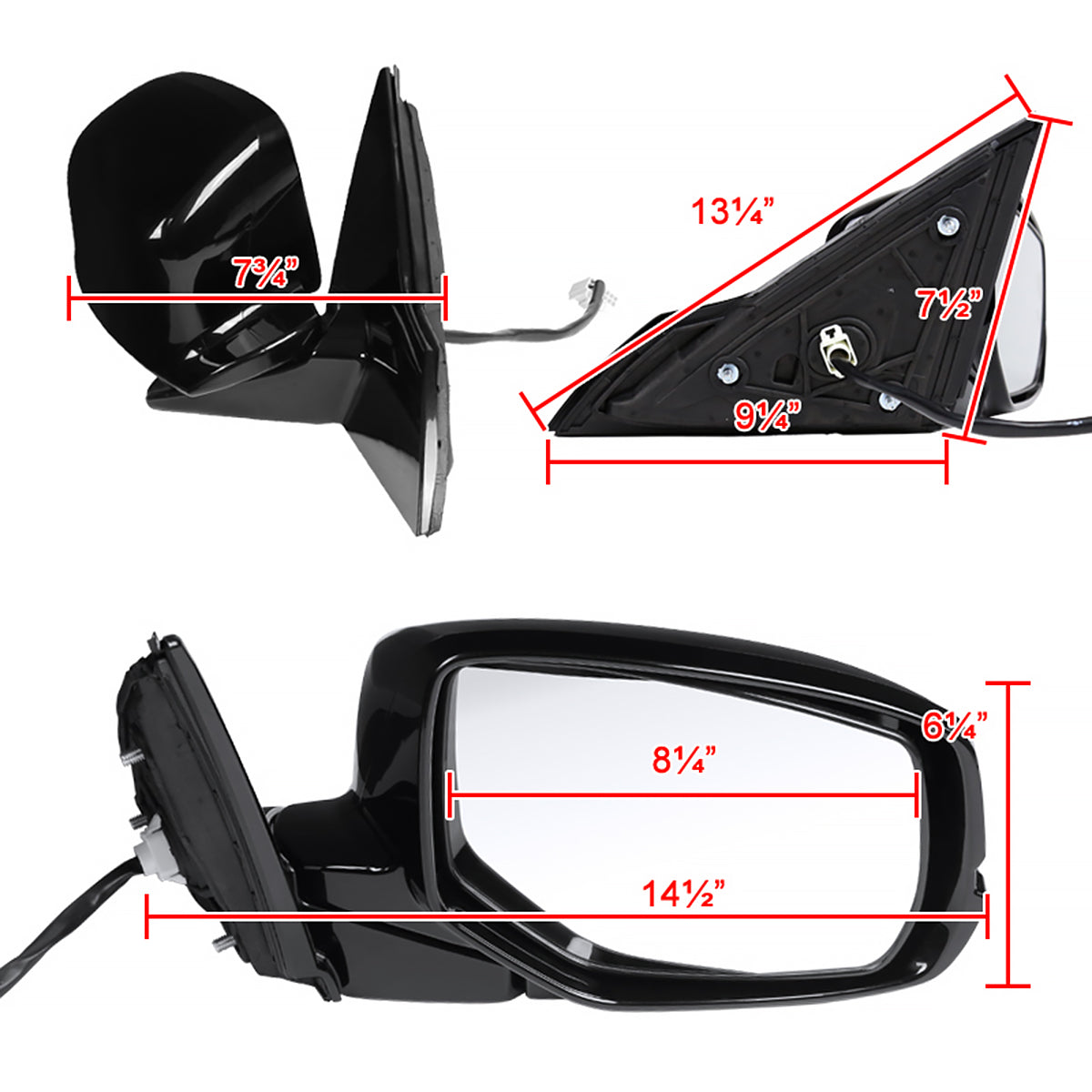 2013-2017 Honda Accord Power Heated/Defrost 7-Pin Glossy Black Side Mirror w/ LED Turn Signal Light - Passenger Side Only