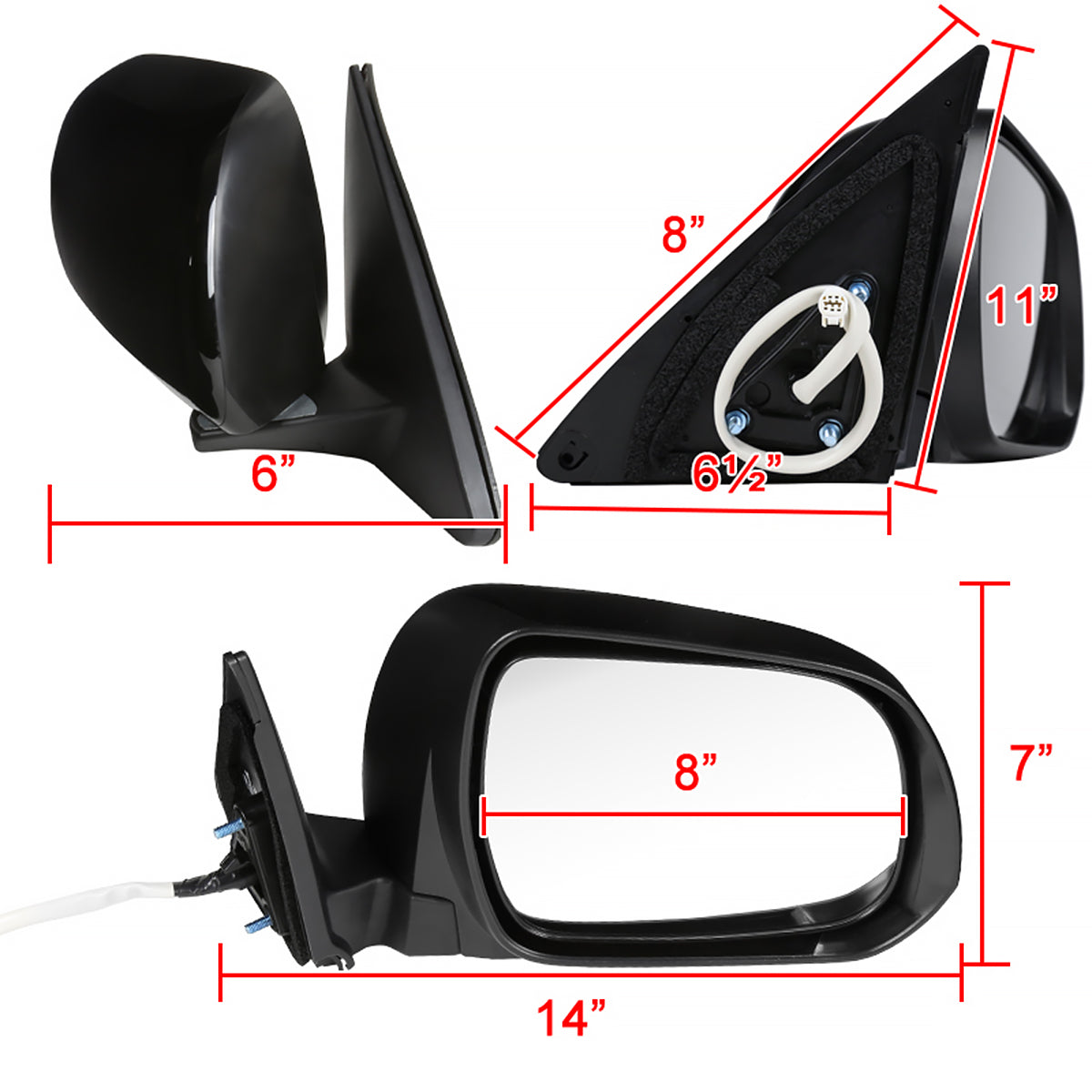 2008-2013 Toyota Highlander 5-Pin Power Adjustable & Heated Side Mirror - Passenger Side Only