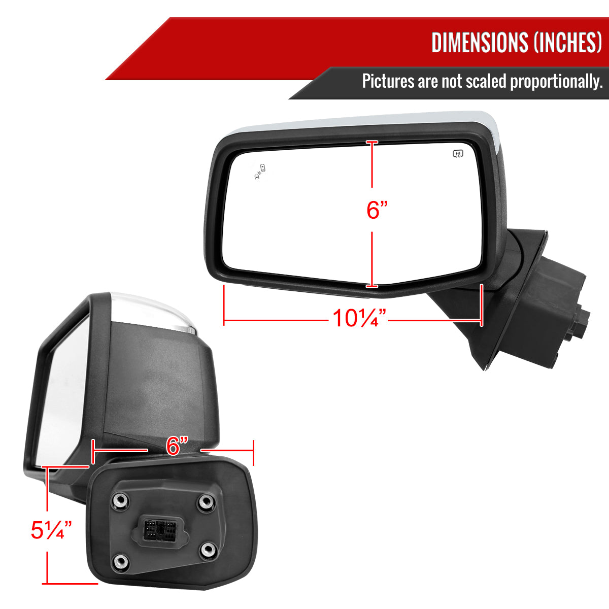 2019-2026 GMC Sierra 1500 Chrome Power Adjustable, Manual Fold, BSD & Heated Side Mirror w/ LED Puddle and Turn Signal Light - Driver Side Only