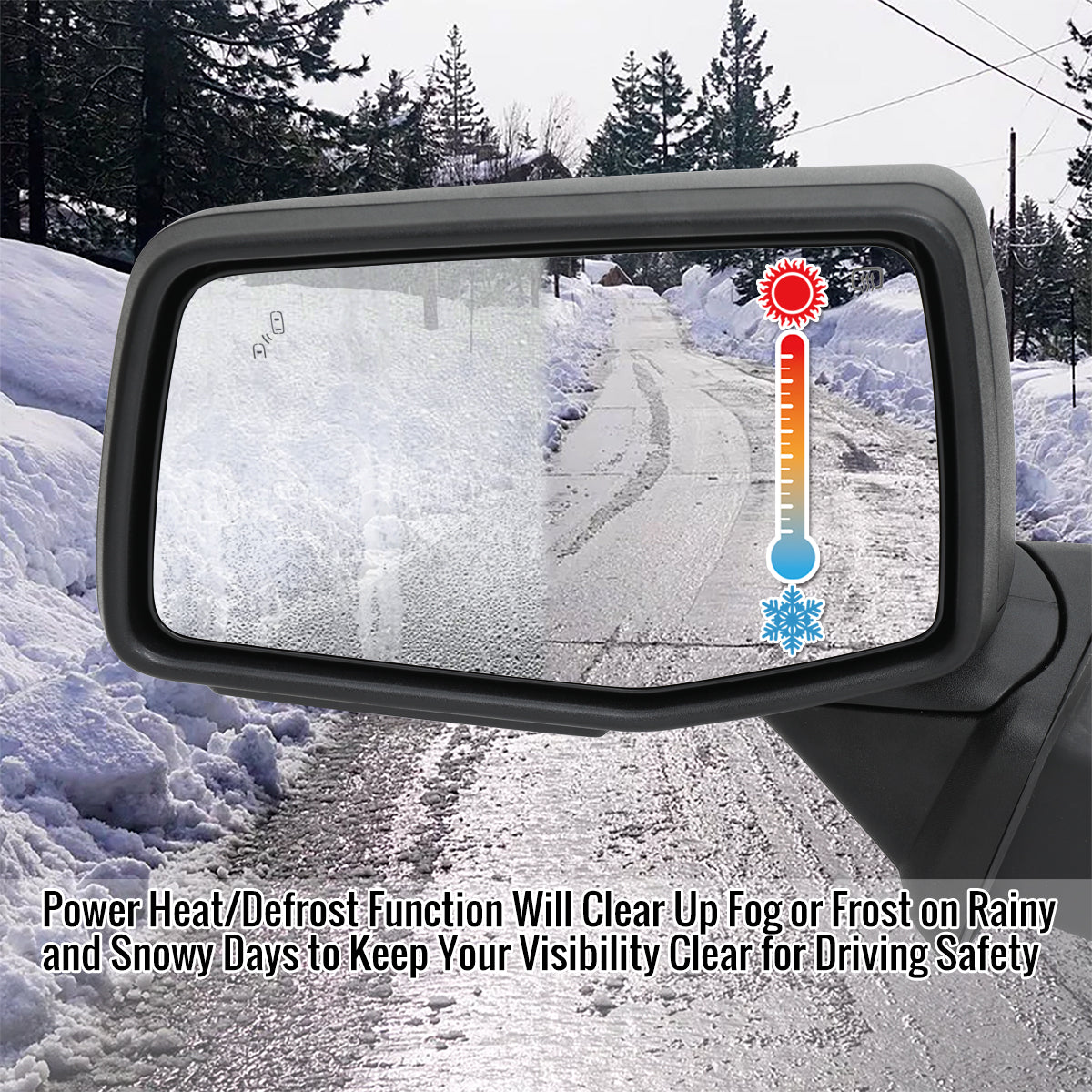 2019-2026 GMC Sierra 1500 Black Power Adjustable, Auto-Fold, BSD & Heated Side Mirror w/ LED Puddle and Auxiliary Light - Driver Side Only