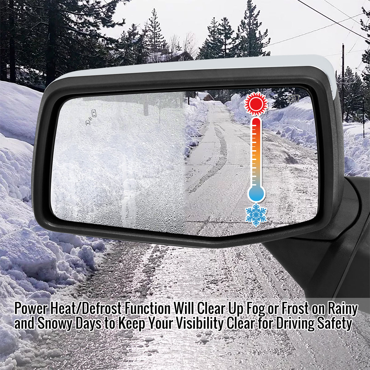 2019-2026 Chevrolet Silverado 1500 Chrome Power Adjustable, Manual Fold, BSD & Heated Side Mirror w/ LED Puddle and Turn Signal Light - Driver Side Only