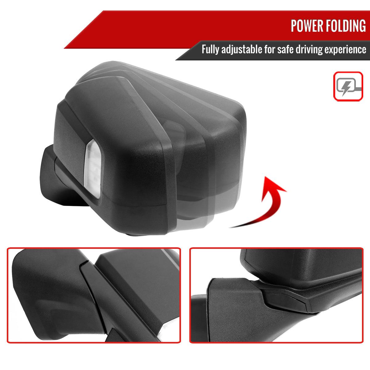 2019-2026 Chevrolet Silverado 1500 Black Power Adjustable, Auto-Fold, BSD & Heated Side Mirror w/ LED Puddle and Auxiliary Light - Driver Side Only
