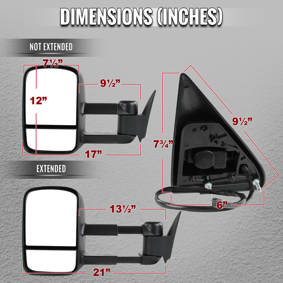 1988-2002 Chevrolet C/K C3500/Tahoe GMC Yukon/Suburban Power Adjustable & Manual Extendable Towing Mirrors