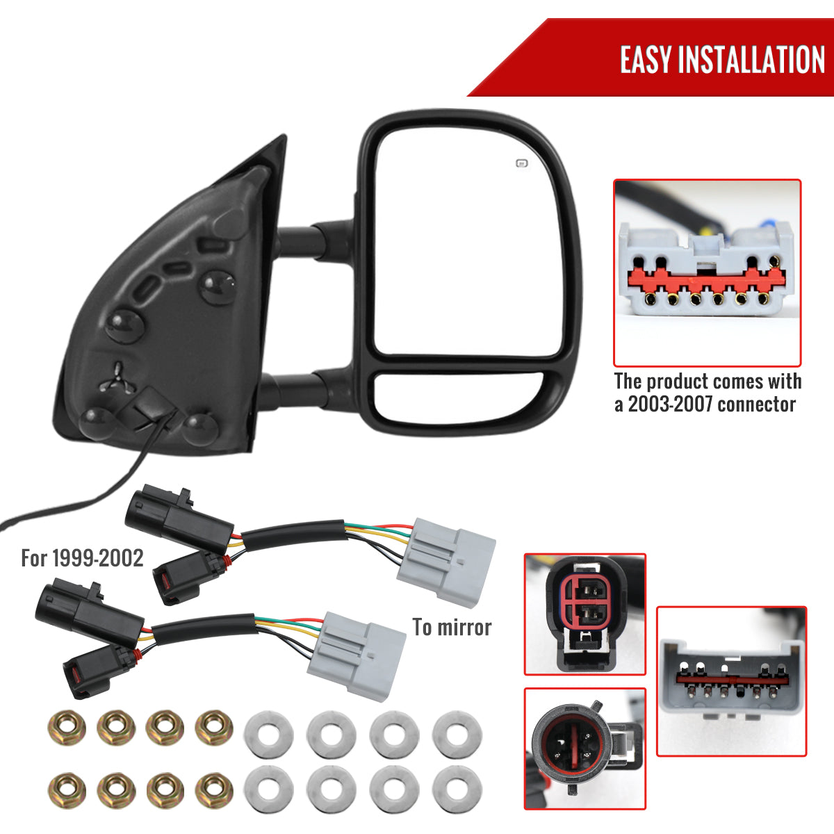 1999-2007 Ford F-250/F-350/F-450/F-550 Excursion Power Adjustable, Heated, & Manual Extendable Towing Mirrors w/ Amber Lens LED Turn Signal Lights