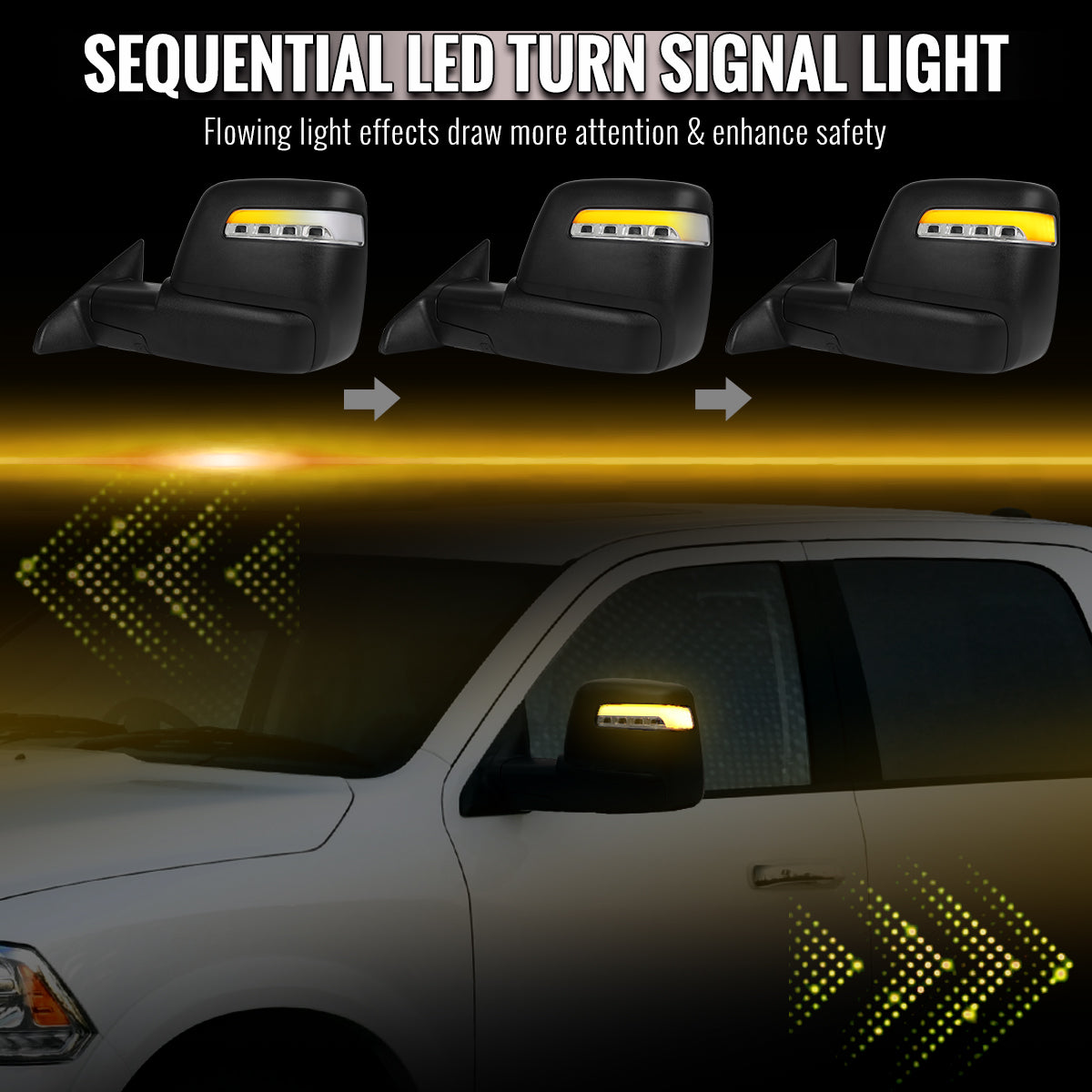 2009-2012 Dodge RAM 1500 Black Power Heated 2023 Style Towering Mirror w/ Sequential Signal