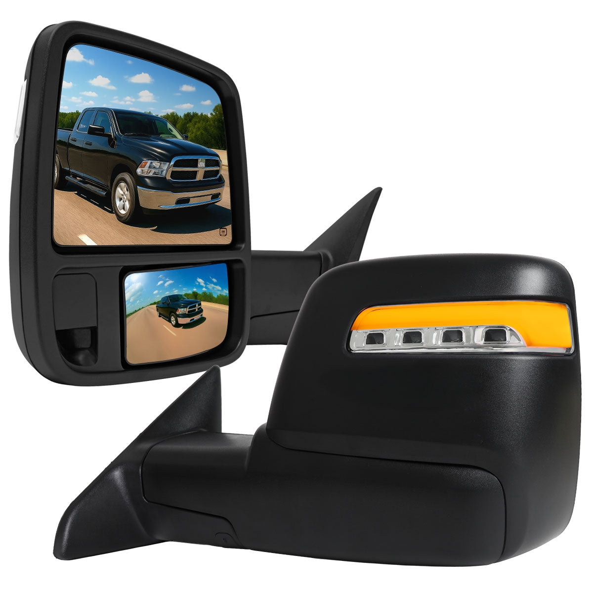 2009-2012 Dodge RAM 1500 Black Power Heated 2023 Style Towering Mirror w/ Sequential Signal