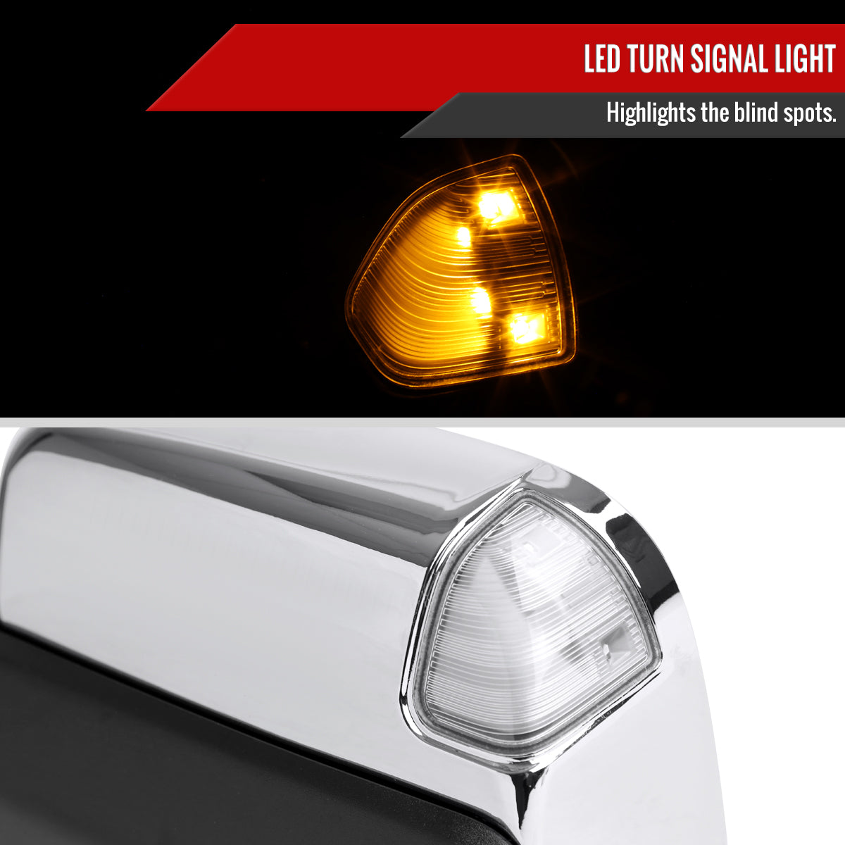 1998-2001 Dodge RAM 1500/1998-2002 RAM 2500/3500 Chrome Power Heated Towing Mirrors With Clear Lens LED Turn Signal