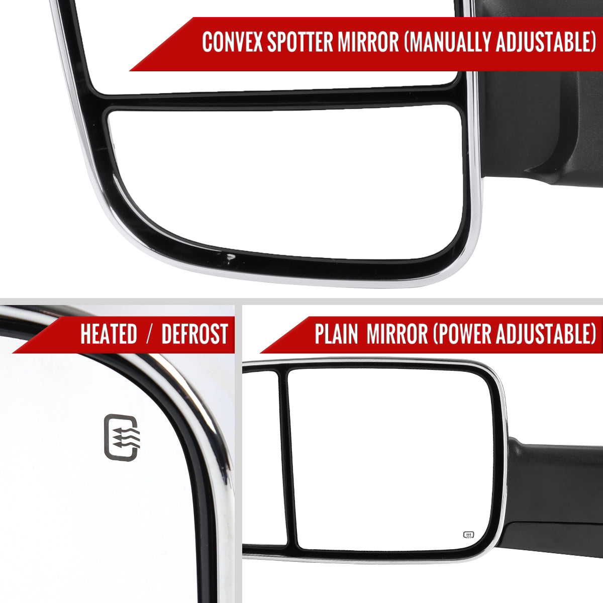 1998-2001 Dodge RAM 1500/1998-2002 RAM 2500/3500 Chrome Power Heated Towing Mirrors With Clear Lens LED Turn Signal