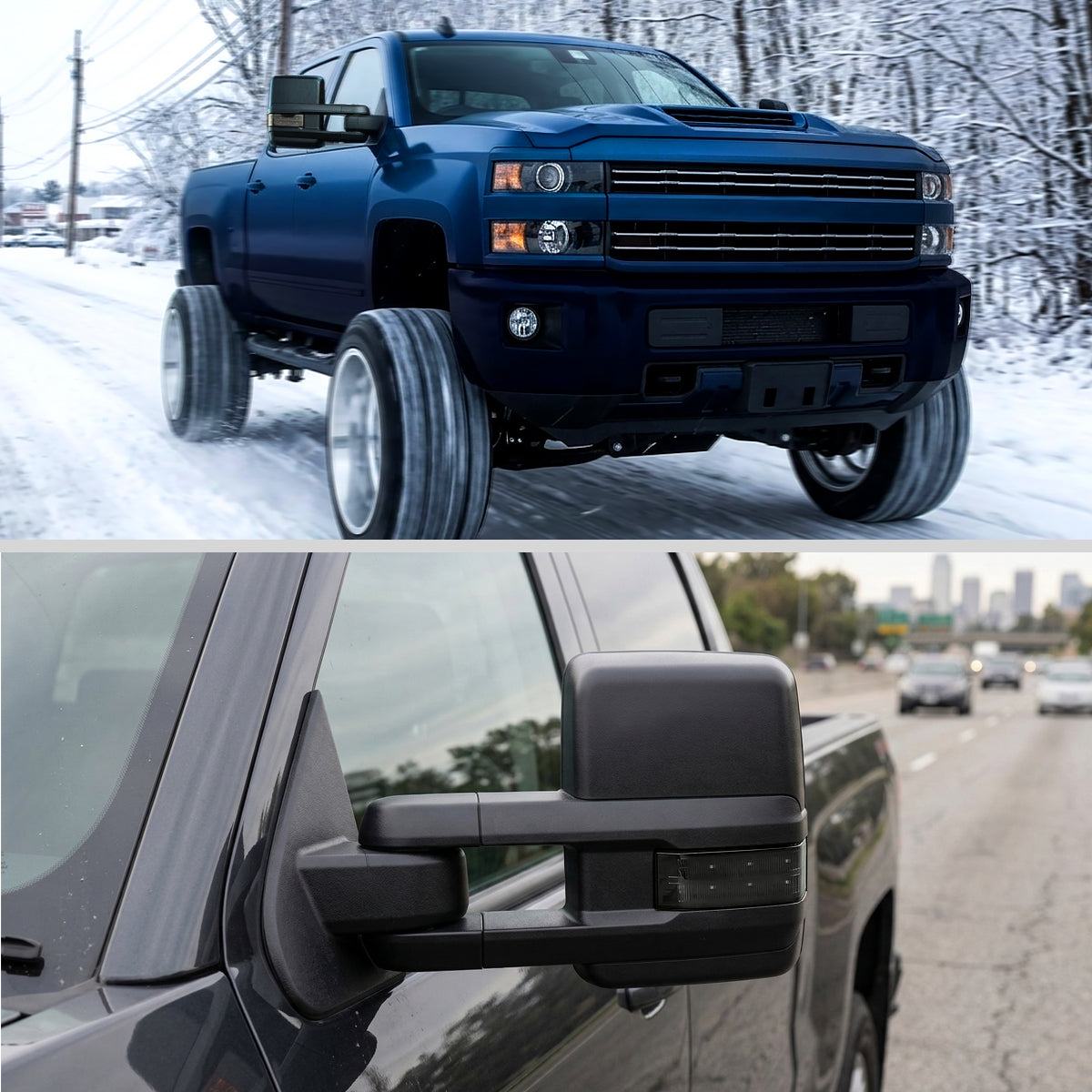 2014-2018 Chevrolet Silverado / GMC Sierra Power Adjustable, Heated, & Manual Extendable Towing Mirrors w/ Smoked Lens LED Signal & Clearance Lights