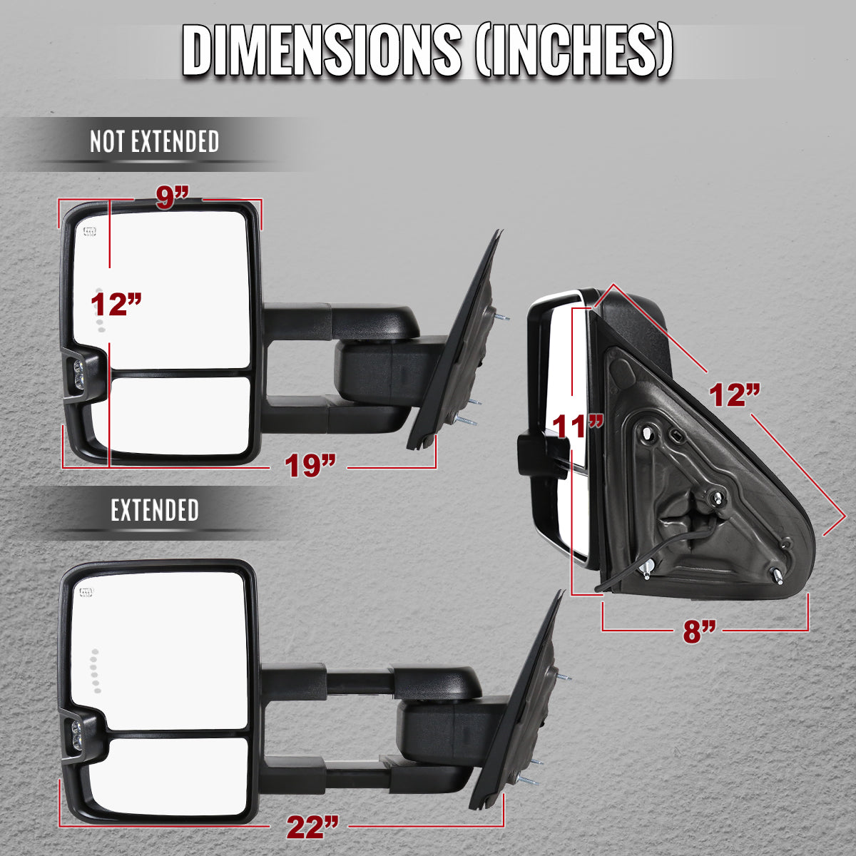 2014-2018 Chevrolet Silverado / GMC Sierra Power Adjustable, Heated, & Manual Extendable Towing Mirrors w/ Smoked Lens LED Signal & Clearance Lights
