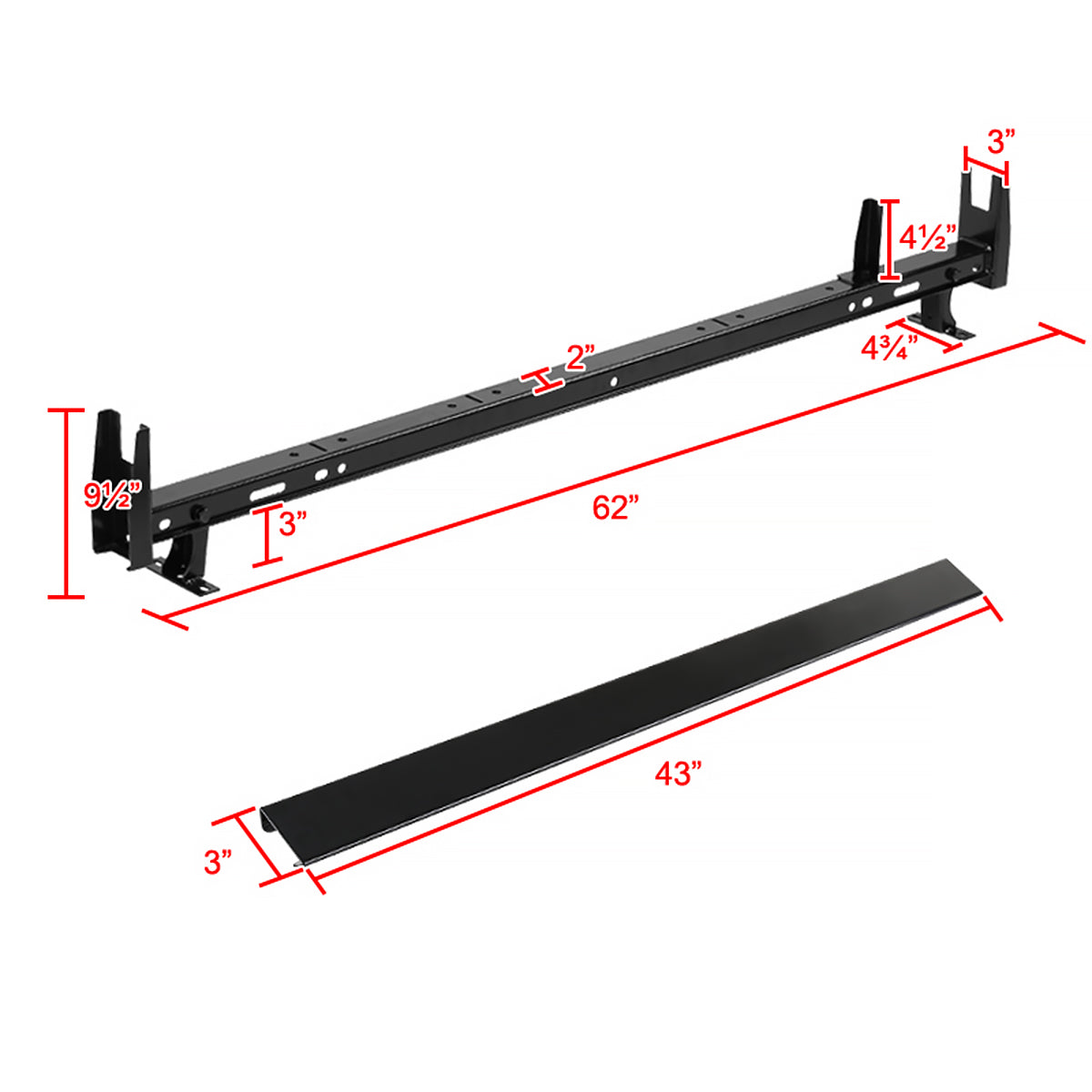 2010-2019 Ford Transit/Nissan NV Glossy Black Steel 3 Bar Roof Ladder Racks