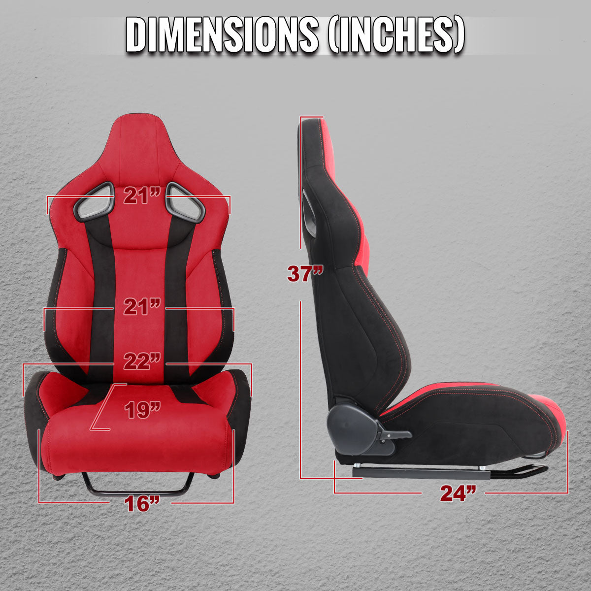 Universal Fully Reclinable Black Red Suede Bucket Racing Seat w/ Sliders - Passenger Side Only
