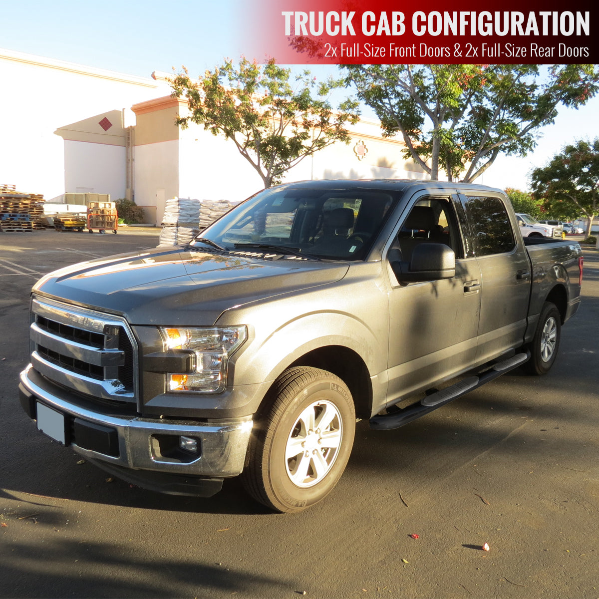 2015-2021 Ford F-150/F-250/F-350/F-450/F-550 Crew/SuperCrew Cab 3" Black Stainless Steel Side Step Nerf Bars