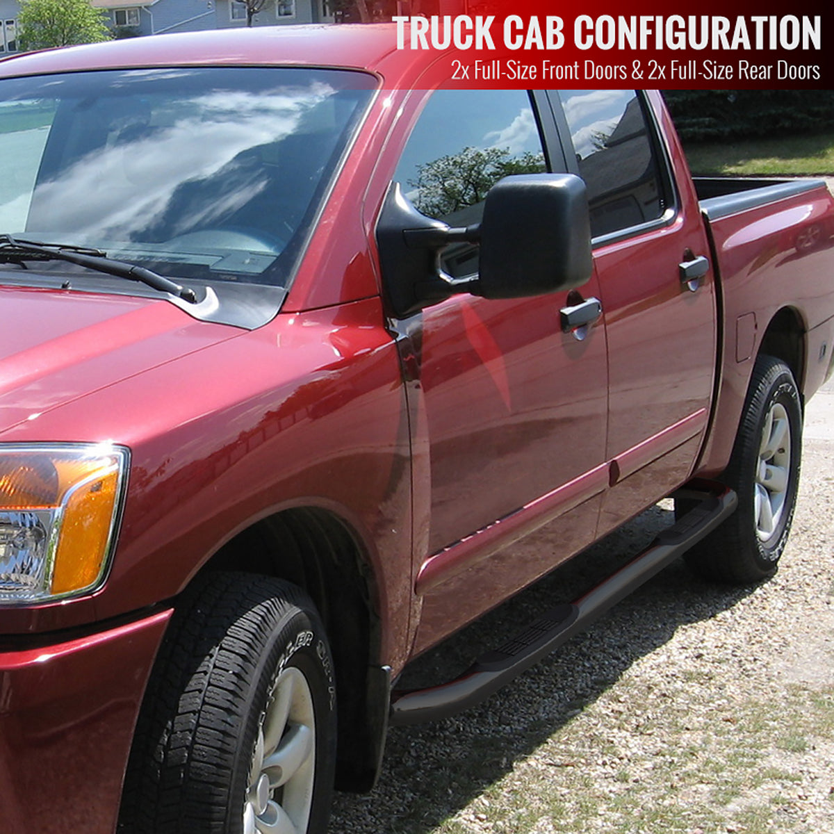 2004-2024 Nissan Titan Crew Cab Black Stainless Steel Side Step Nerf Bars