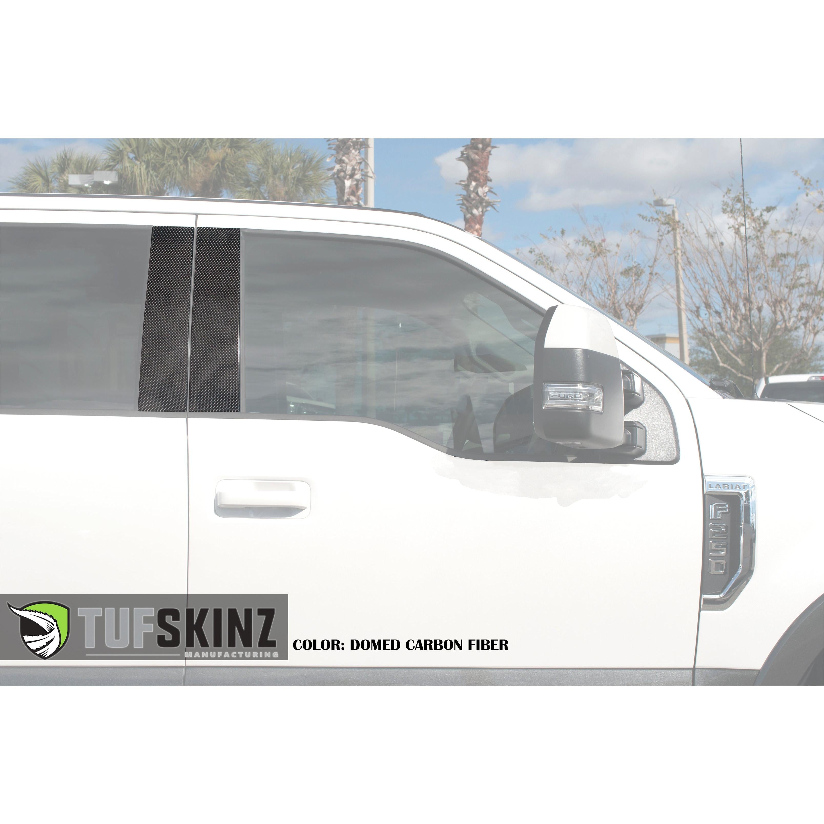 Super Crew/Super Cab Door Pillars W/Key Pad Accent Trim Fits 2017-2020 Ford Super Duty Real Carbon Fiber(Domed)