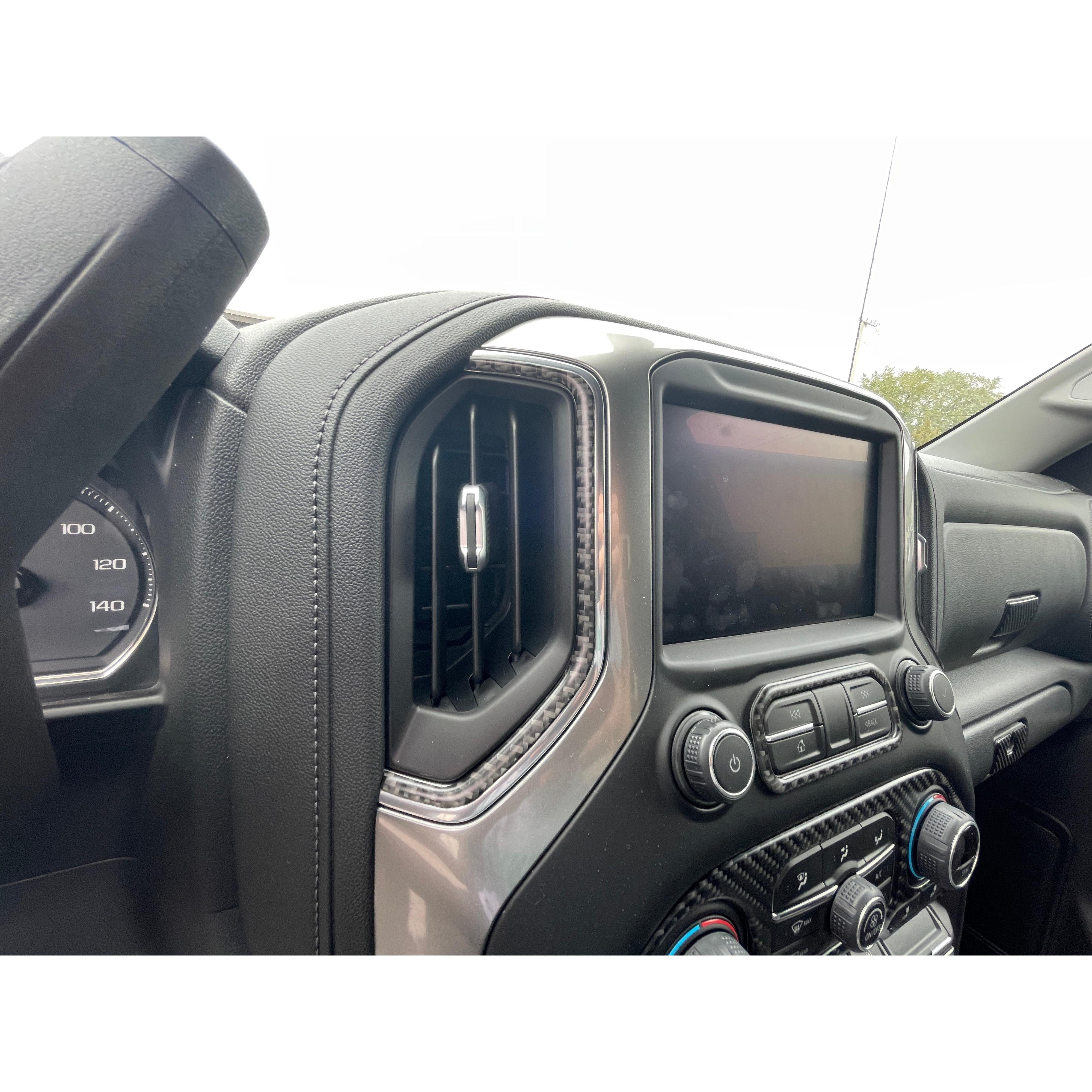 Center Dash AC Vent Accent Trim Fits 2019-2021 Chevrolet Silverado Real Carbon Fiber(Domed-Matte)